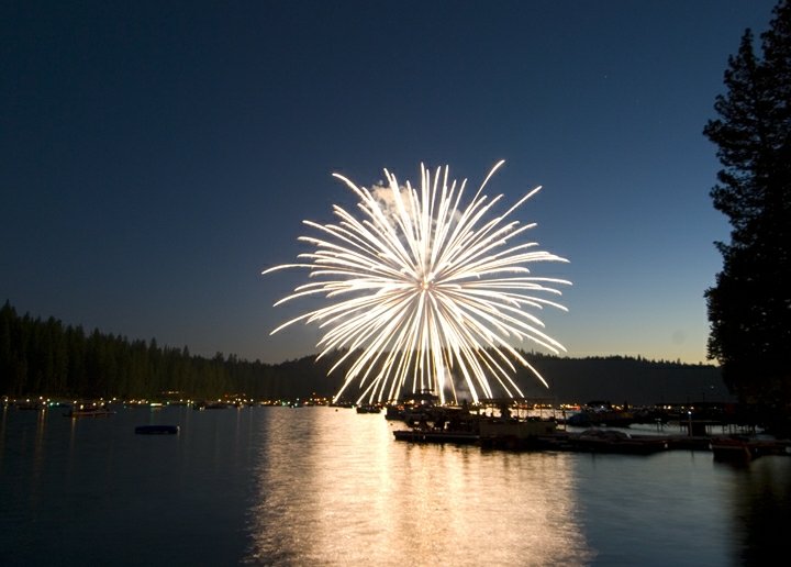fireworks over bass lake, california